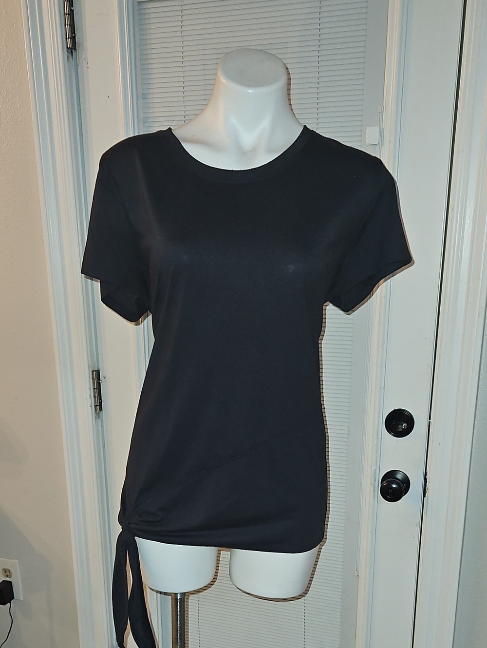 bcg Black Short-Sleeve Crewneck Top with Side Tie